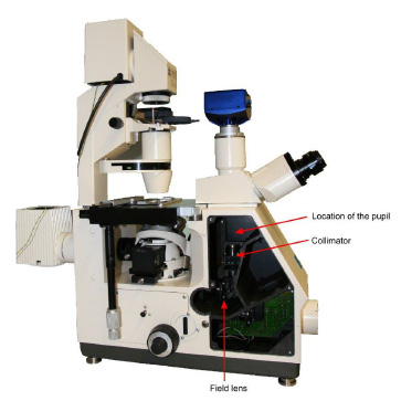 Axiovert 35 顯微鏡，取下側蓋可進入瞳孔